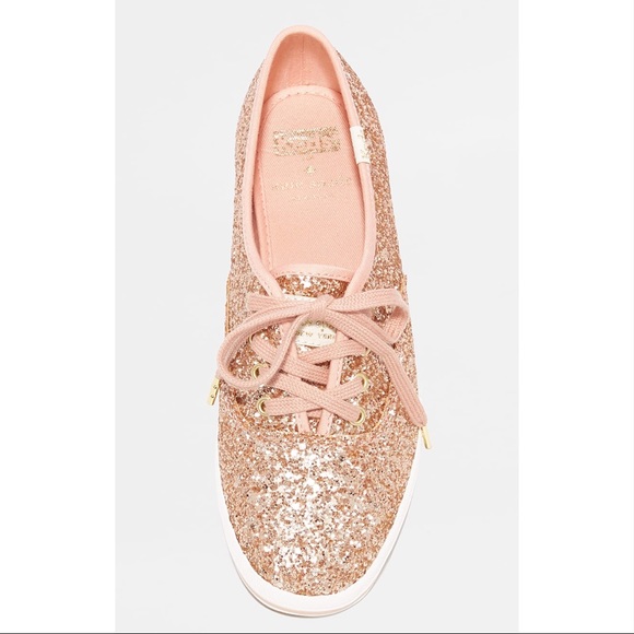 Kate Spade Rose Gold Glitter Lace Up Sneakers IOB - Picture 4 of 16